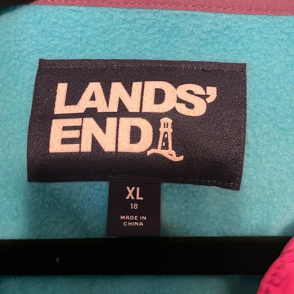 Land's End Snap Neck Pullover Heritage Fleece. Teal/turquoise and Navy Blue - Picture 4 of 8